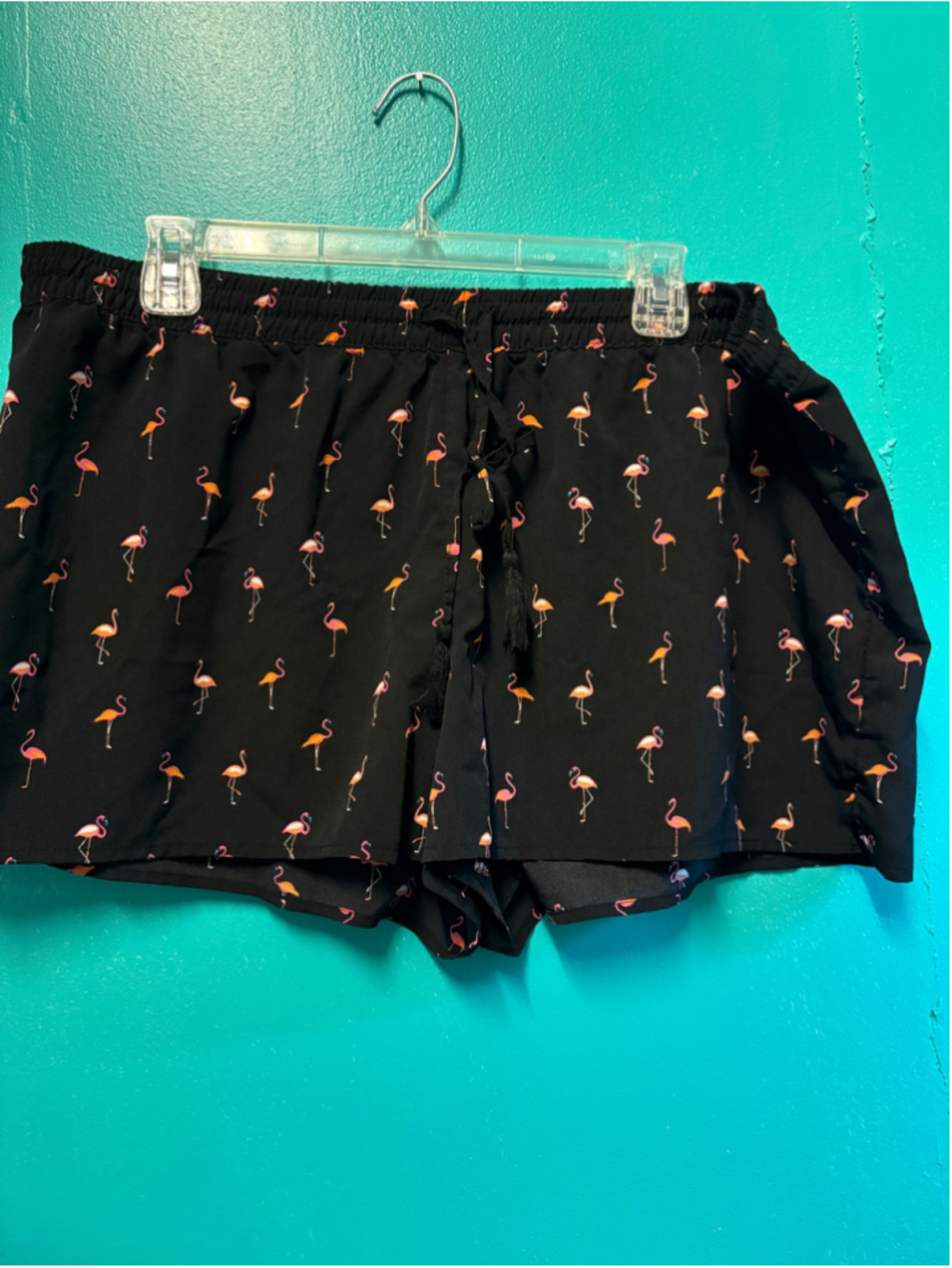Women's City Streets Flamingo Print Shorts Black Pink Size XL